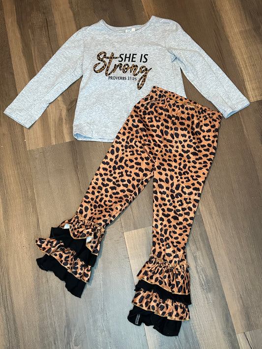"SHE IS Strong" leopard print girls set